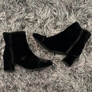 Velvet boots by Stuart Weizman with black fringe